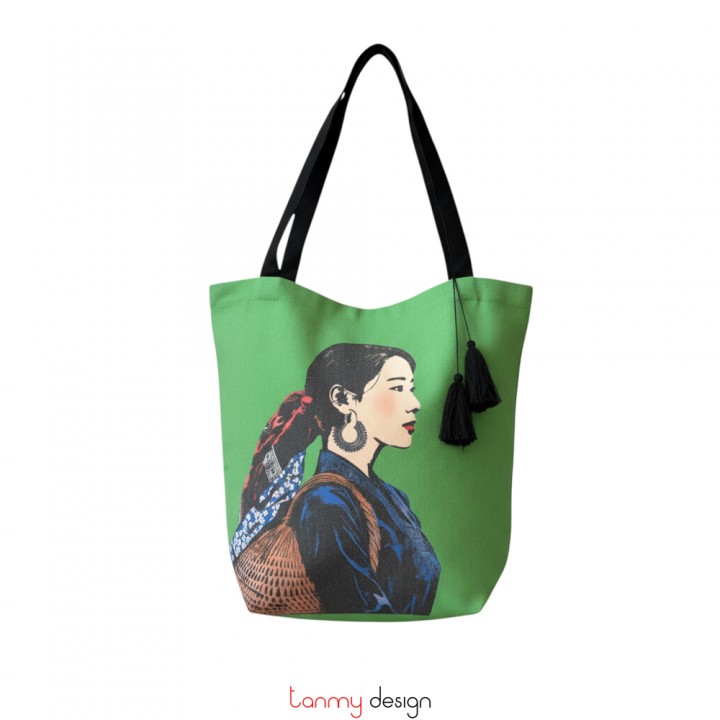 Tote linen bag printed with Vietnamese women-Miss Xuan